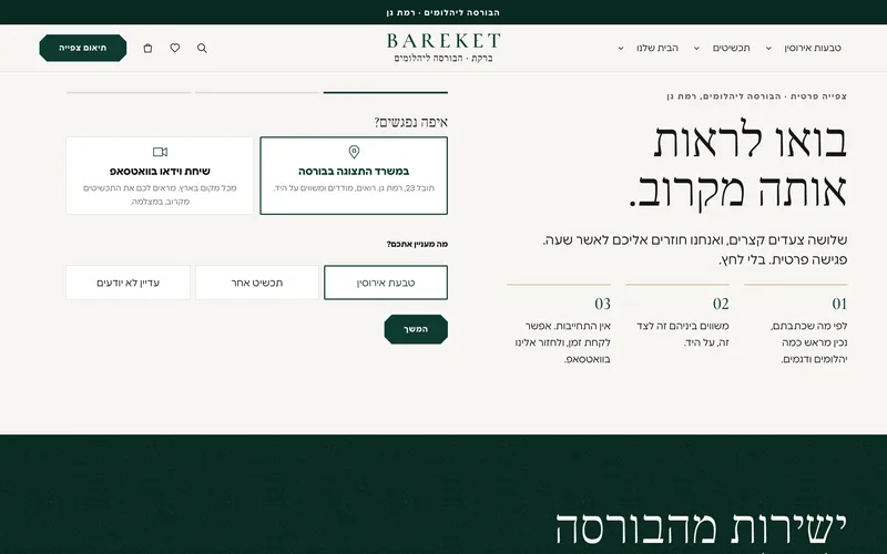 עמוד הצפייה הפרטית בחנות של BAREKET: הצעד הראשון בטופס, איפה נפגשים ומה מעניין